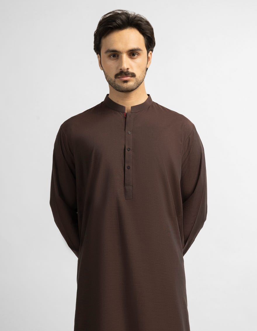BROWN COTTON PLAIN KAMEEZ SHALWAR