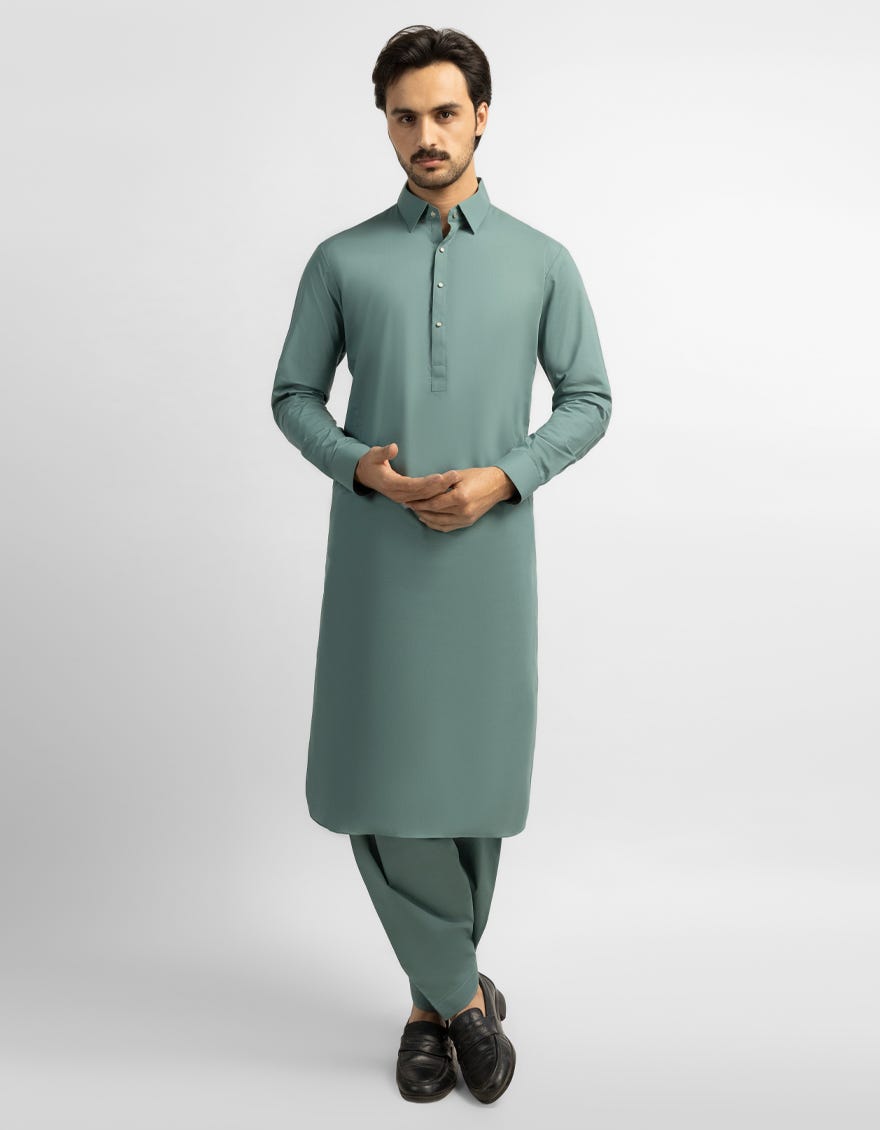 GREEN COTTON PLAIN KAMEEZ SHALWAR