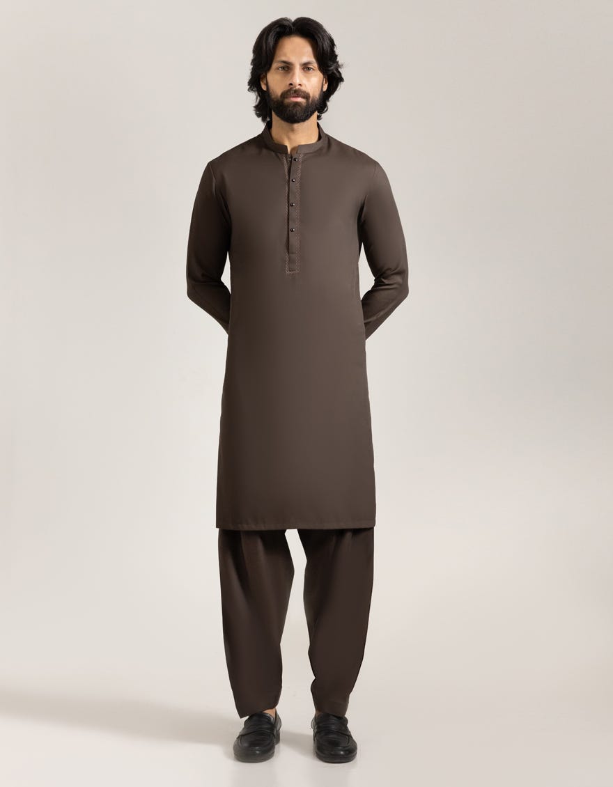 BROWN BLENDED SEMI-FORMAL KAMEEZ SHALWAR