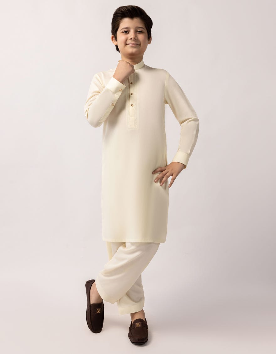 CREAM SEMI FORMAL KAMEEZ SHALWAR