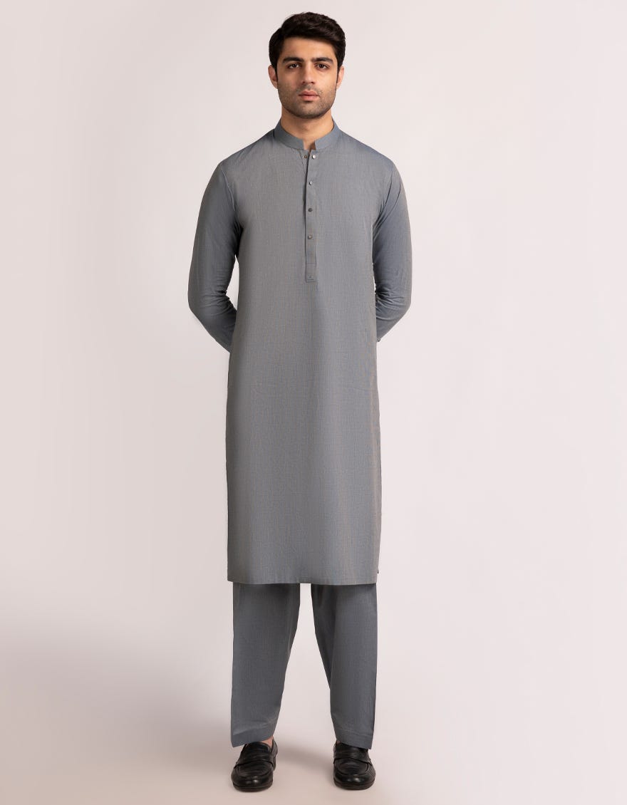 DENIM BLUE COTTON CASUAL KAMEEZ SHALWAR