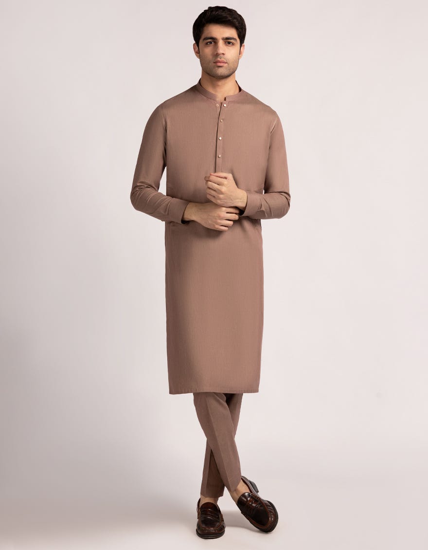 RED BROWN COTTON KURTA TROUSERS