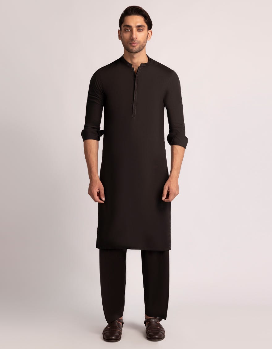 DARK BROWN SEMI-FORMAL KAMEEZ SHALWAR
