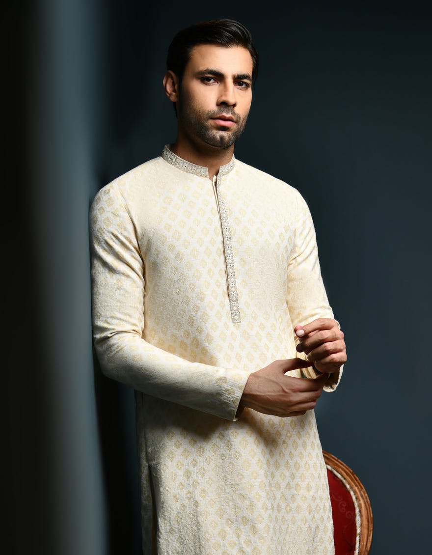 Cream Cotton Men's Kurta | Jjk-Sp-47058
