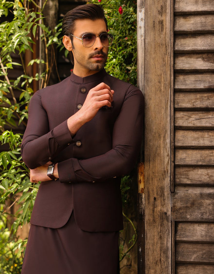 Violet Blended Kameez Shalwar+Waistcoat | Jjksvc-A-47033