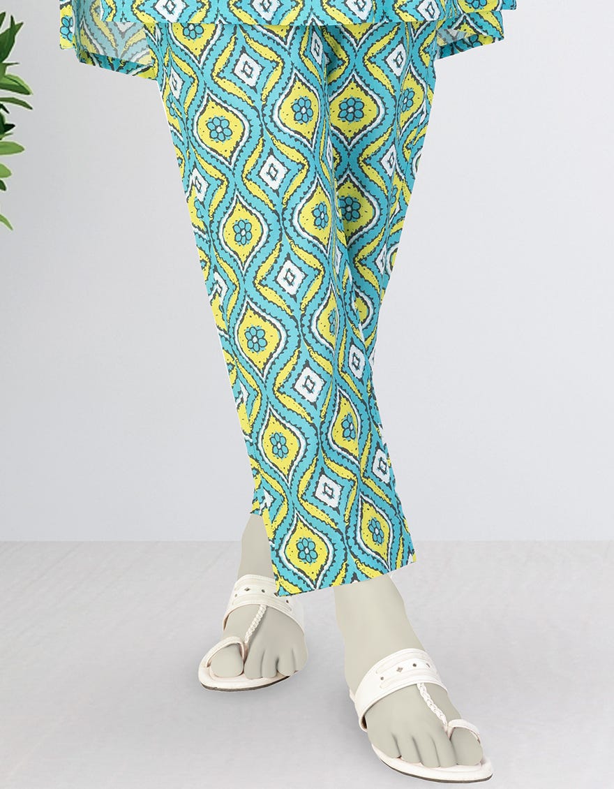TURQUOISE LAWN PRINTED TROUSER