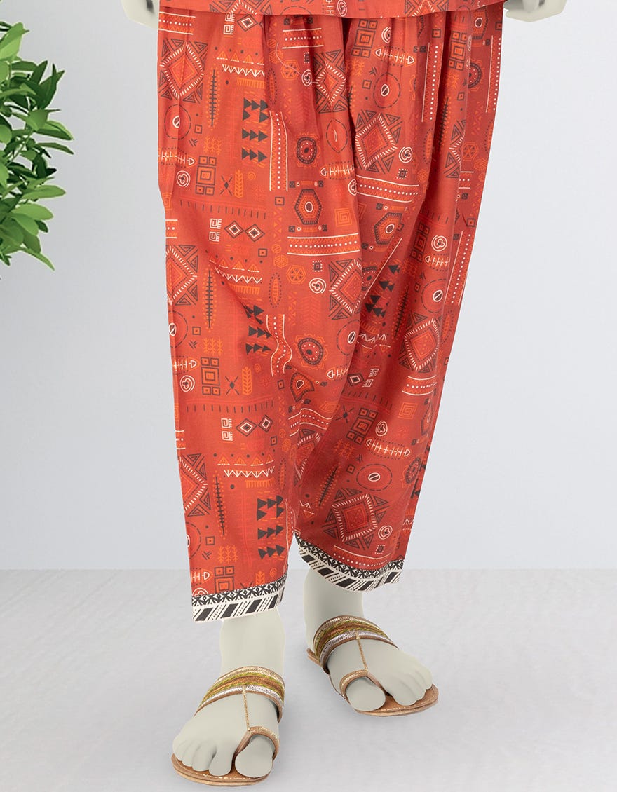 RED PRINTED LAWN SHALWAR