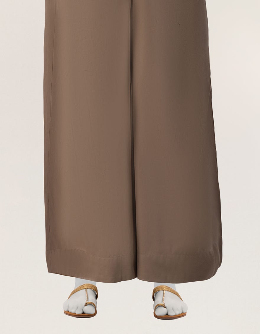 BROWN COTTON VISCOSE FLARED TROUSERS