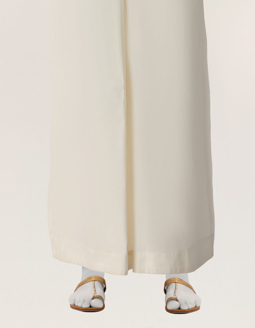 OFF WHITE COTTON VISCOSE FLARED TROUSERS