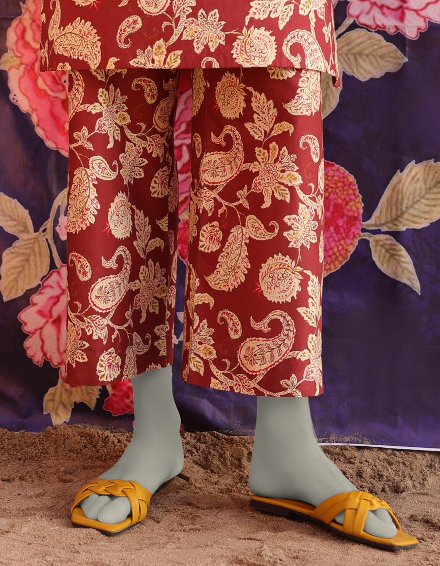 BROWN LAWN PRINTED TROUSERS | JJLT-S-25-305