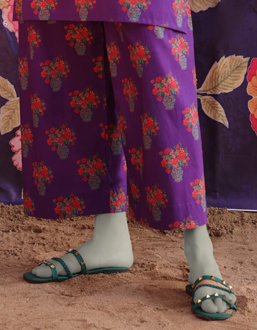 PURPLE LAWN PRINTED TROUSERS