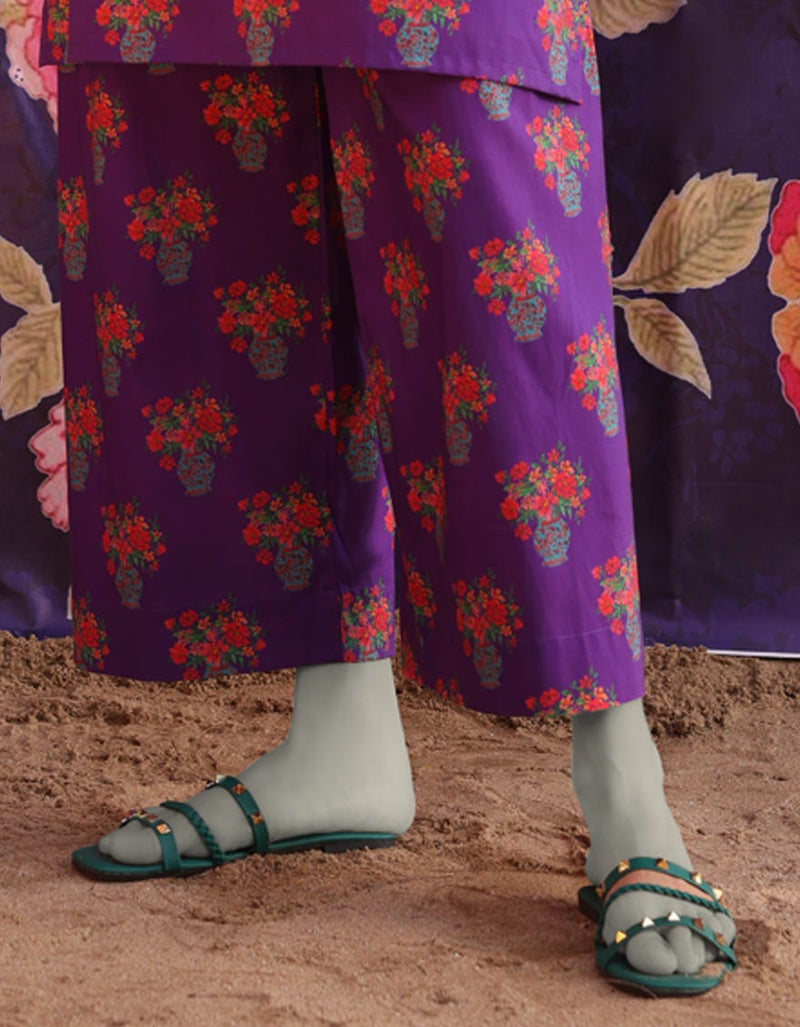 PURPLE LAWN PRINTED TROUSERS