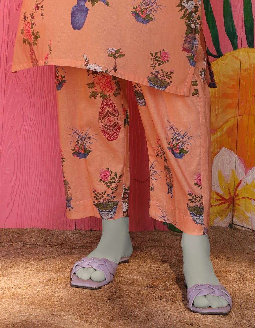 PEACH LAWN PRINTED TROUSERS