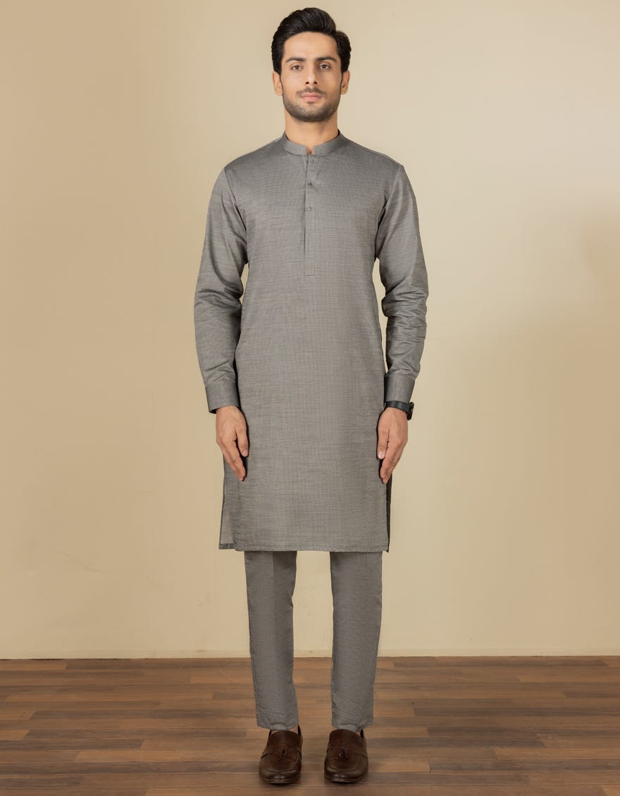 Grey Cotton Unstitched Kameez Shalwar Fabric | Jjms-2110