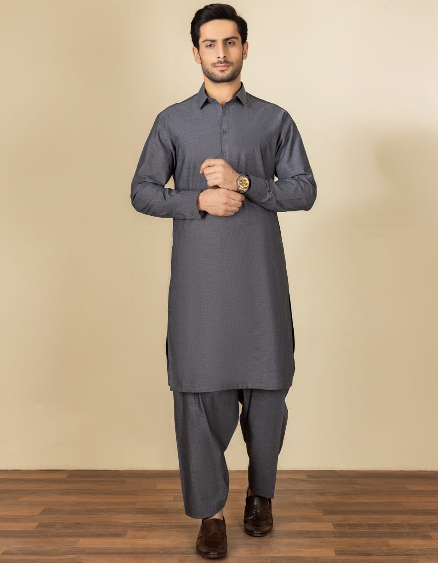 Grey Cotton Unstitched Kameez Shalwar Fabric | Jjms-2138