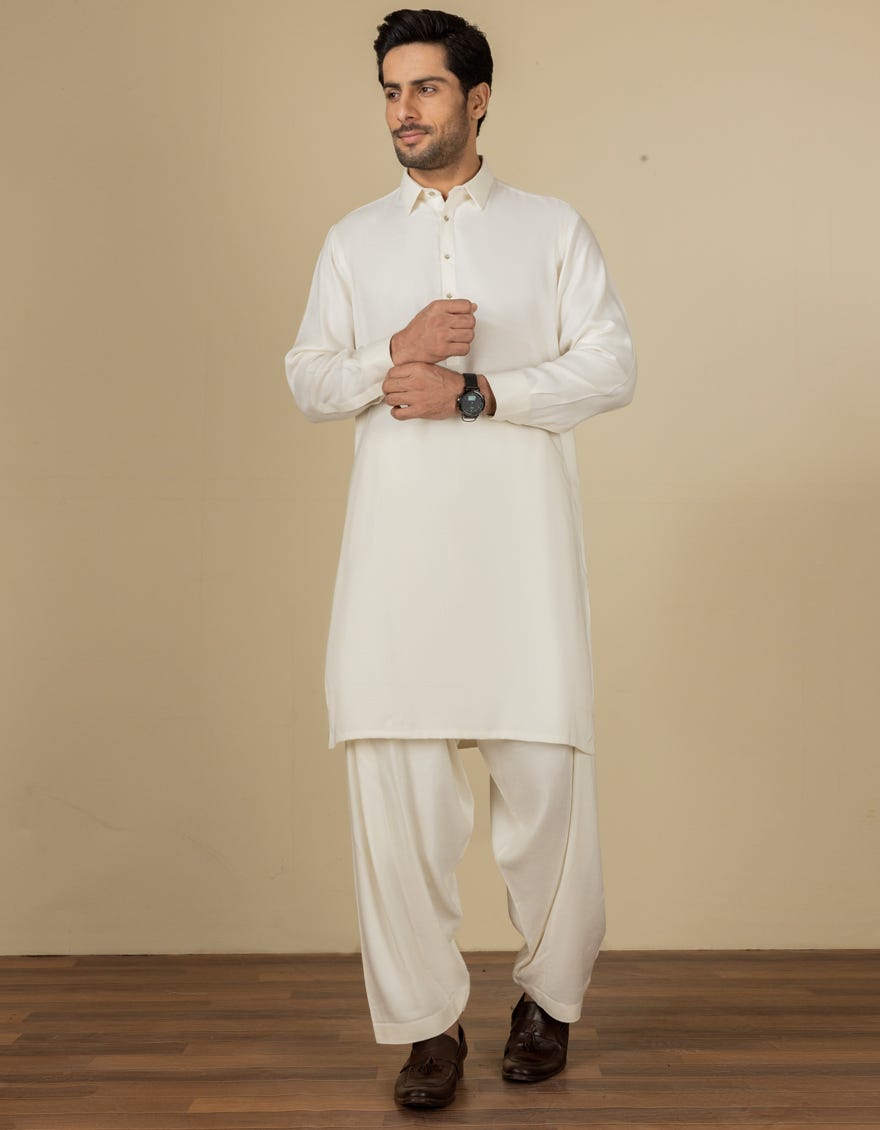 Cream Blended Unstitched Kameez Shalwar Fabric | Jjms-2139