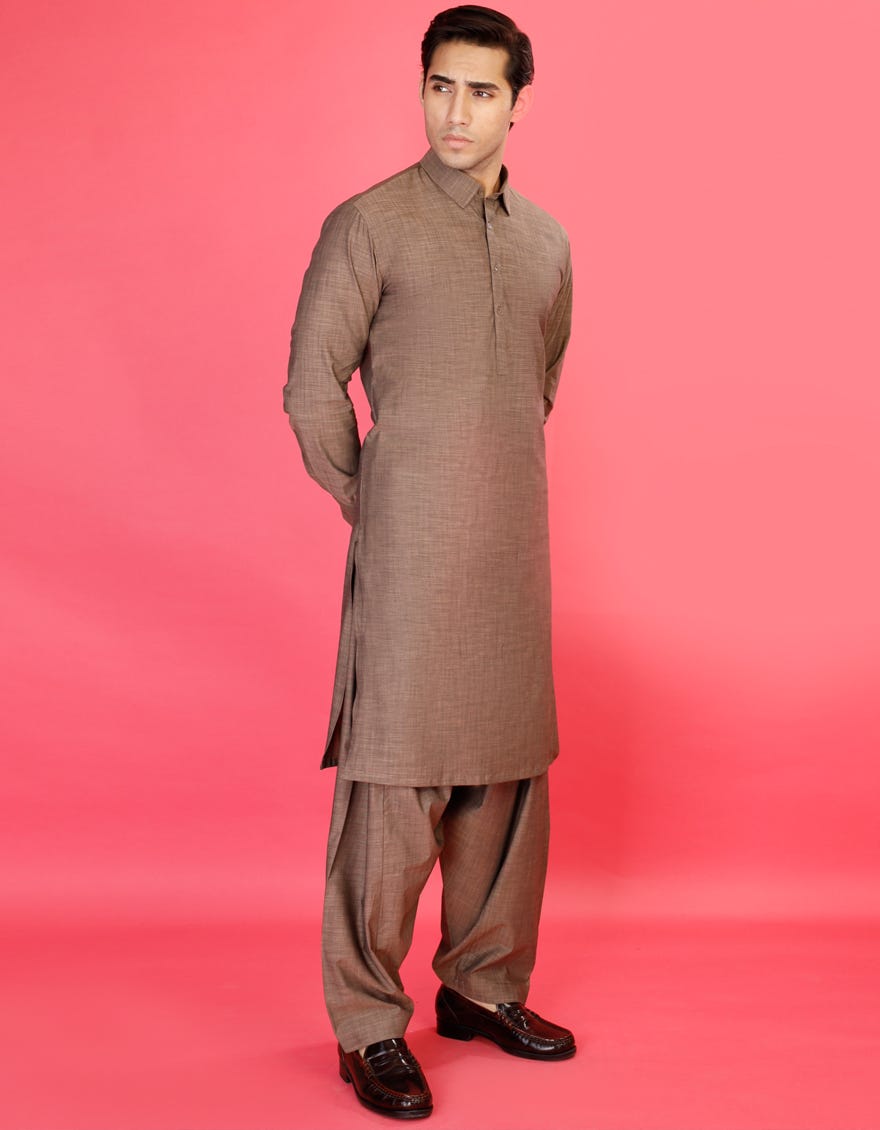 Light Brown Cotton Unstitched Kameez Shalwar Fabric | Jjms-2145