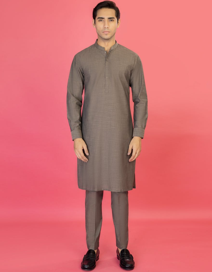Sand Brown Cotton Unstitched Kameez Shalwar Fabric | Jjms-2145