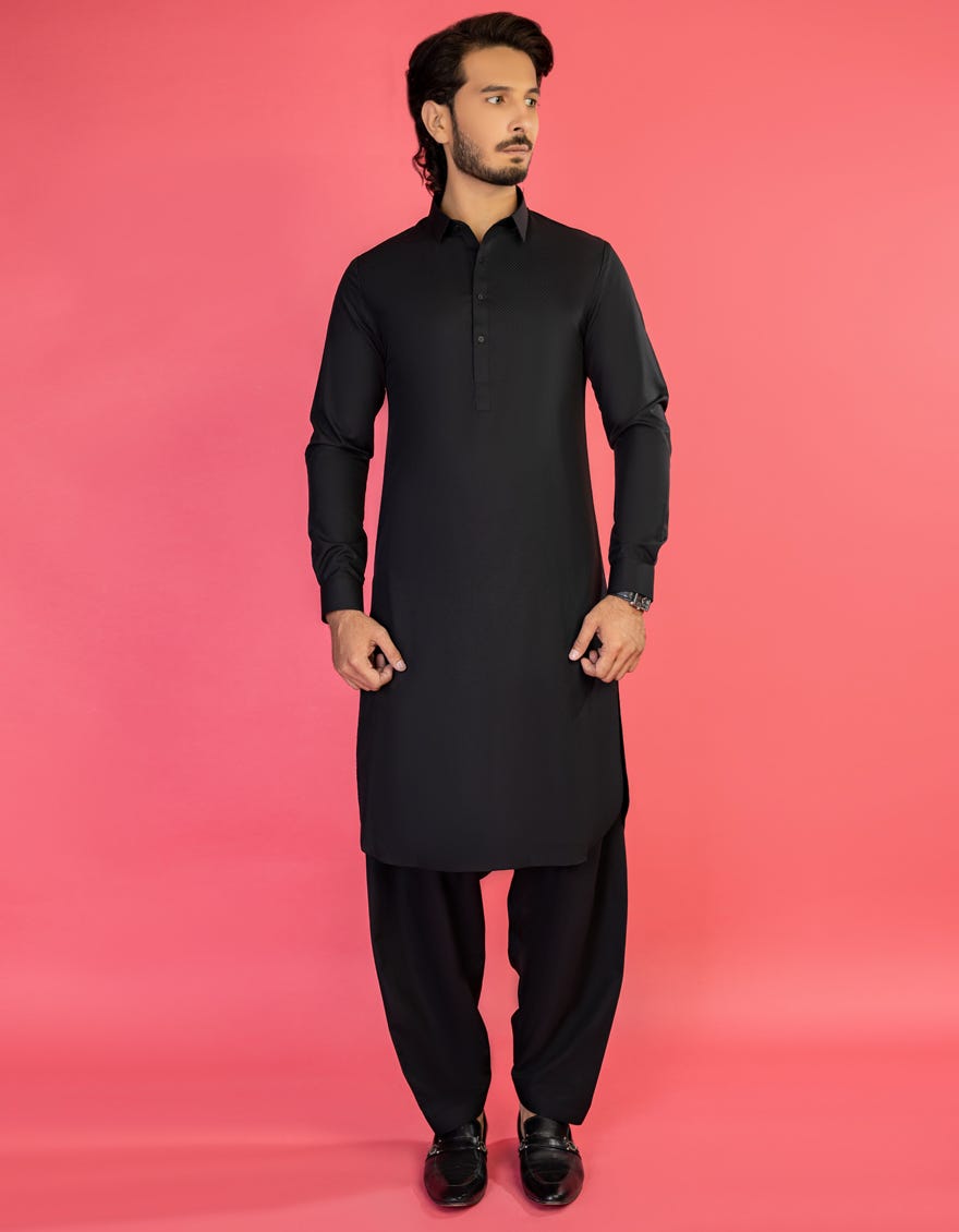 Black Blended Unstitched Kameez Shalwar Fabric | Jjms-2149