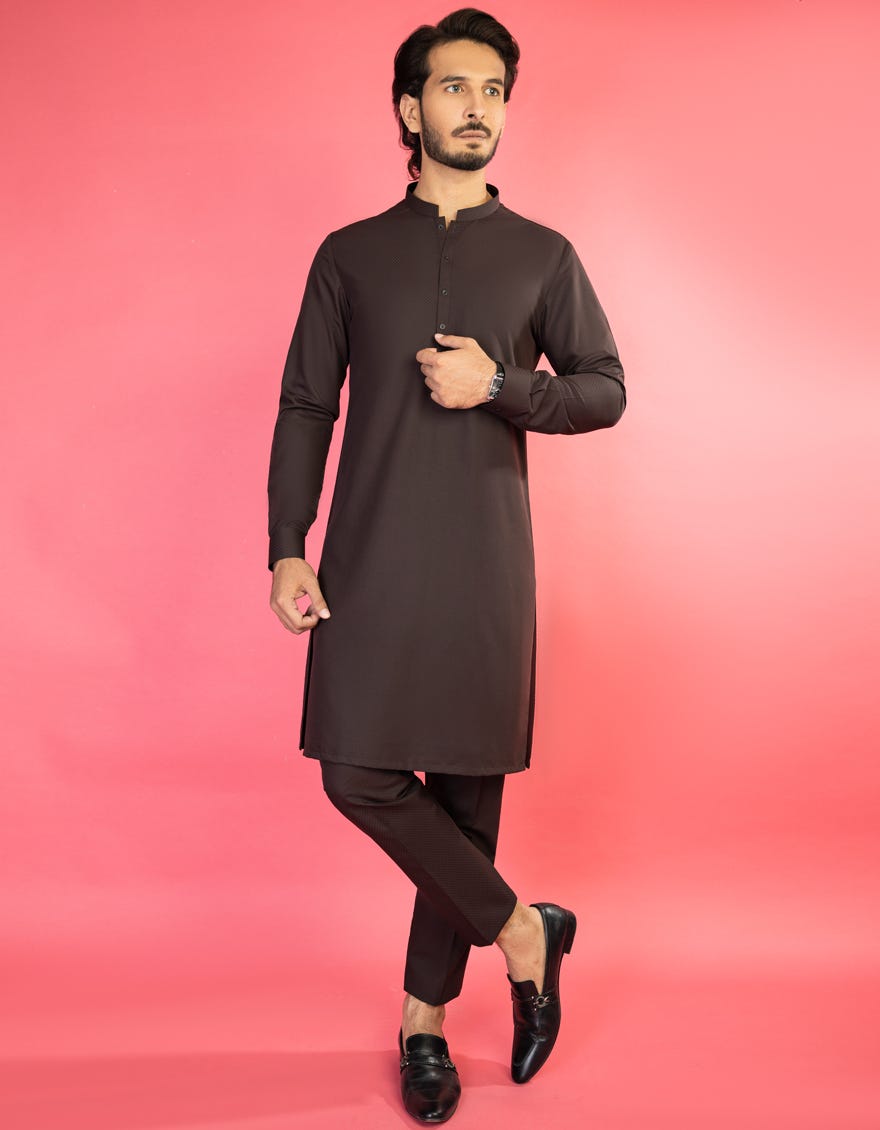 Dark Brown Blended Unstitched Kameez Shalwar Fabric | Jjms-2149