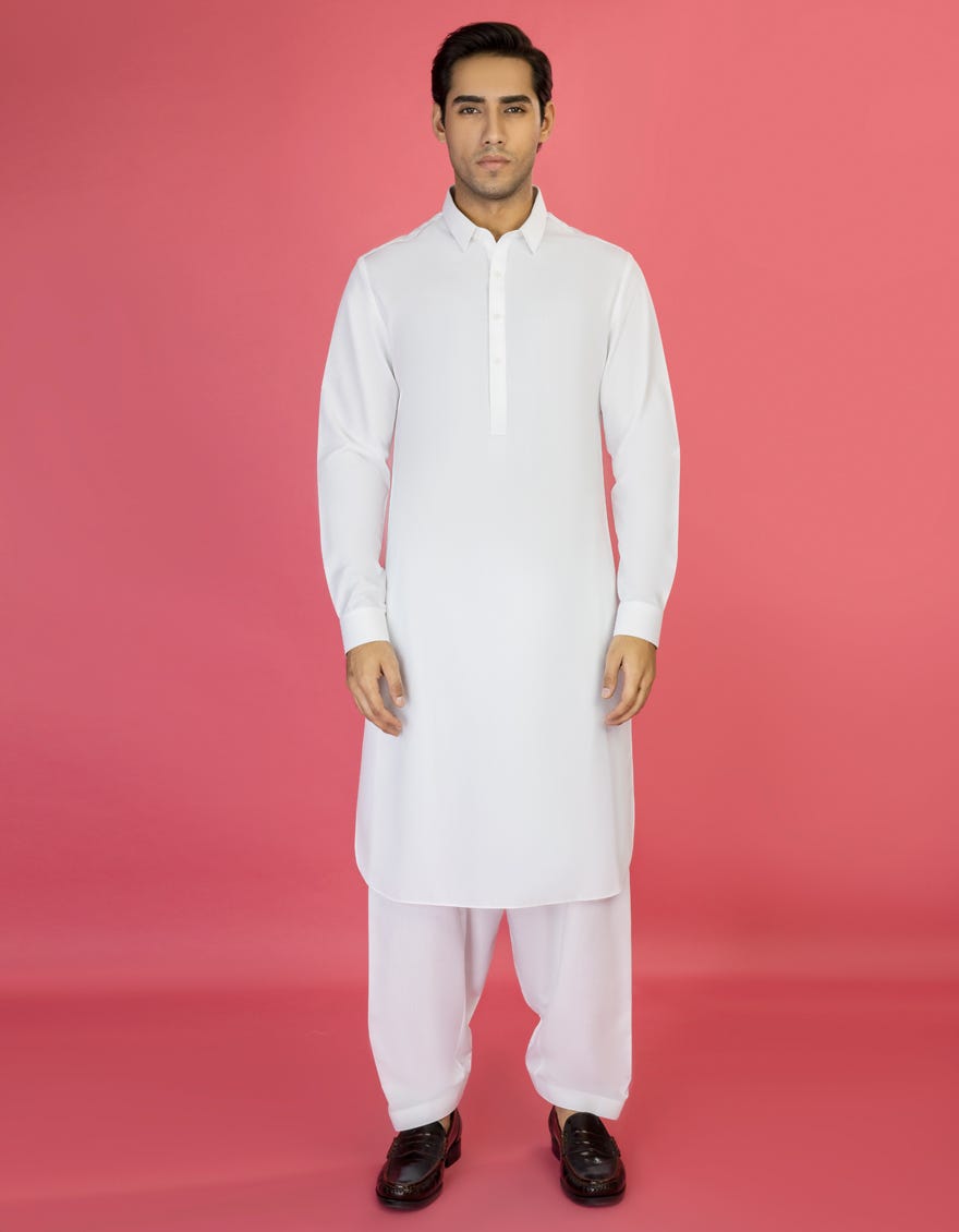 White Blended Unstitched Kameez Shalwar Fabric | Jjms-2149