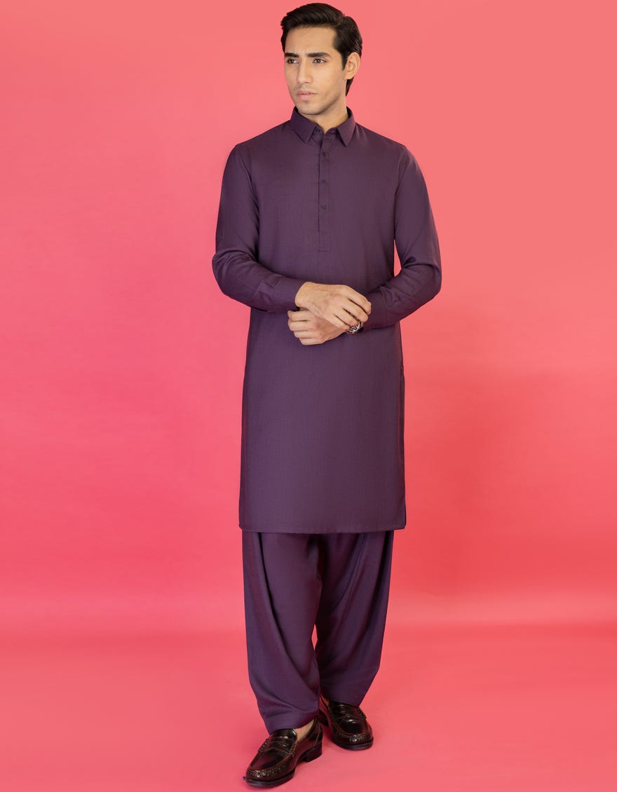 Deep Purple Blended Unstitched Kameez Shalwar Fabric | Jjms-2150