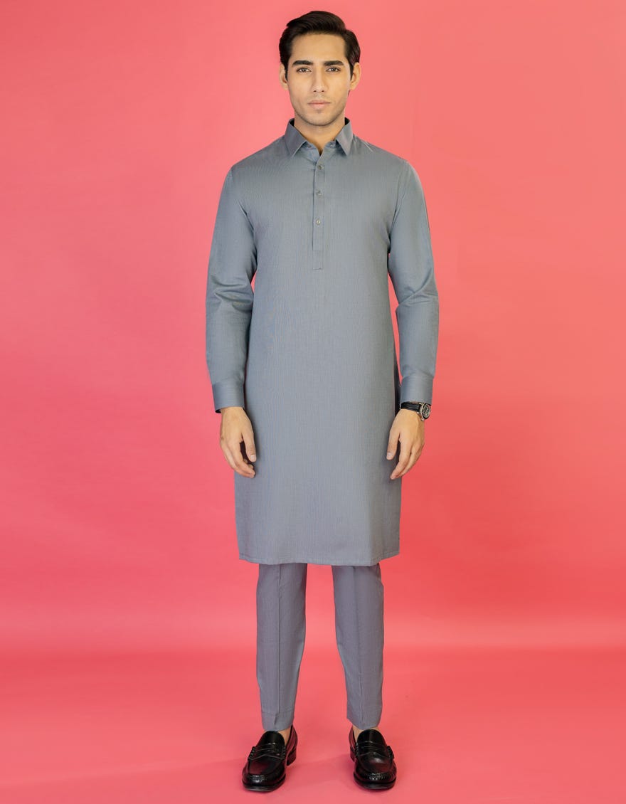 Grey Cotton Unstitched Kameez Shalwar Fabric | Jjms-2151
