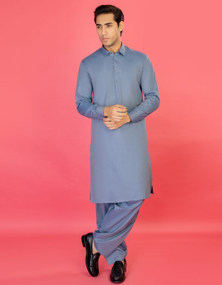 Sky Blue Cotton Unstitched Kameez Shalwar Fabric | Jjms-2151