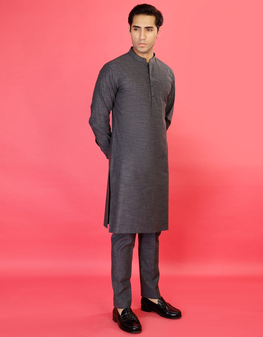 Grey Cotton Unstitched Kameez Shalwar Fabric | Jjms-2159