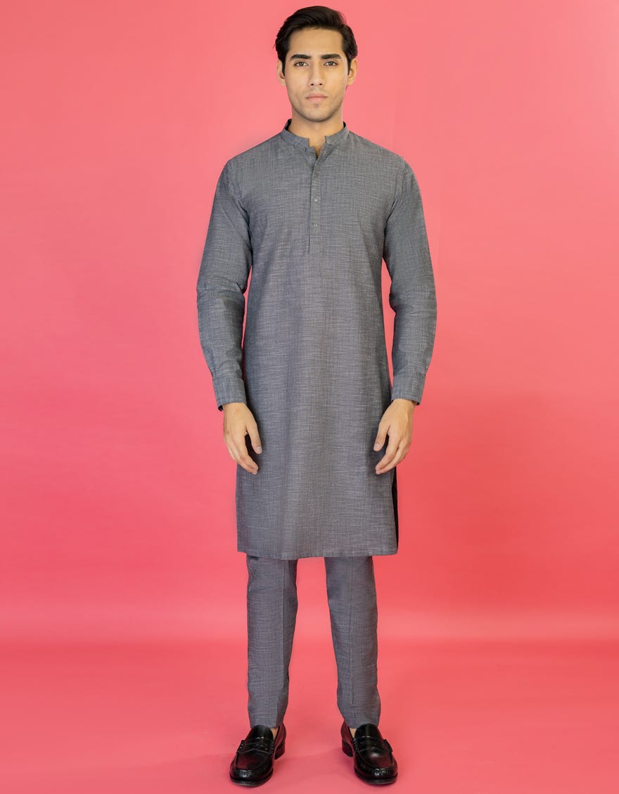 Light Grey Cotton Unstitched Kameez Shalwar Fabric | Jjms-2159