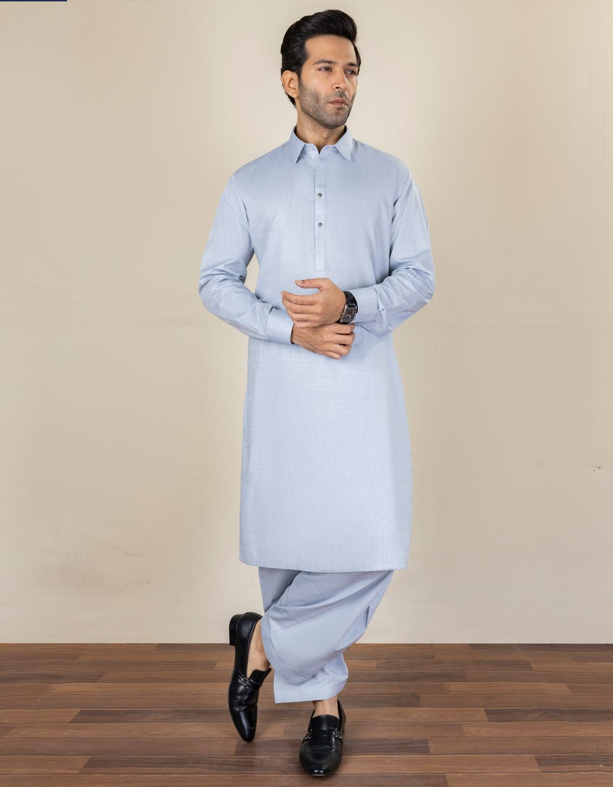 Light Blue Cotton Unstitched Kameez Shalwar Fabric | Jjms-2178