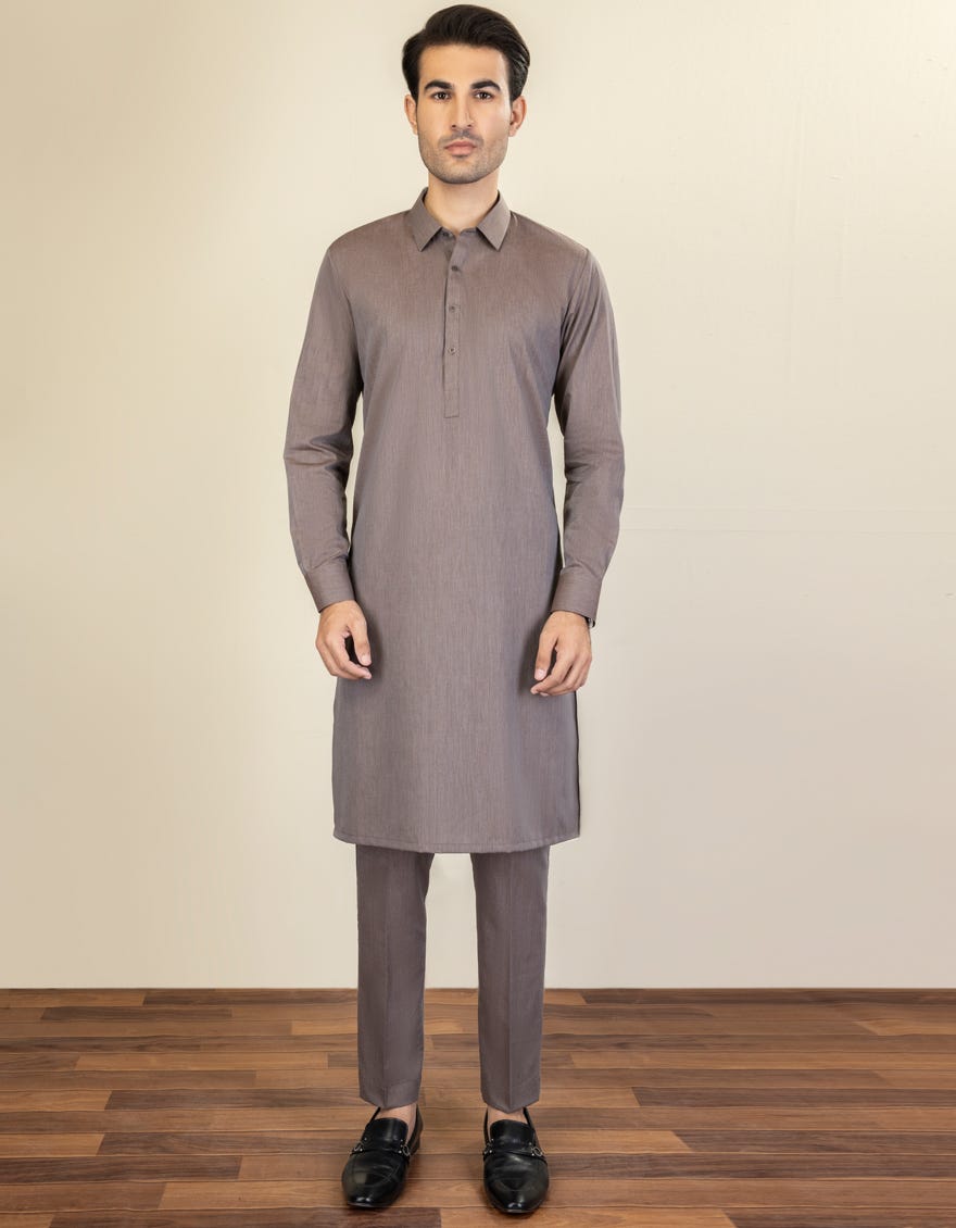 Coffee Brown Cotton Unstitched Kameez Shalwar Fabric | Jjms-2194