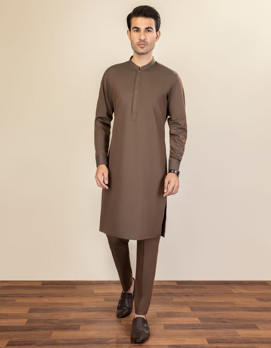 Brown Cotton Unstitched Kameez Shalwar Fabric | Jjms-2201