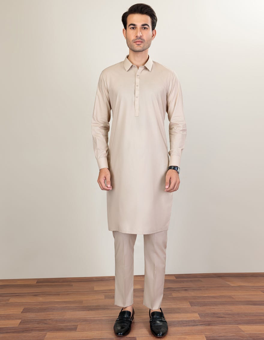Beige Cotton Unstitched Kameez Shalwar Fabric | Jjms-2230