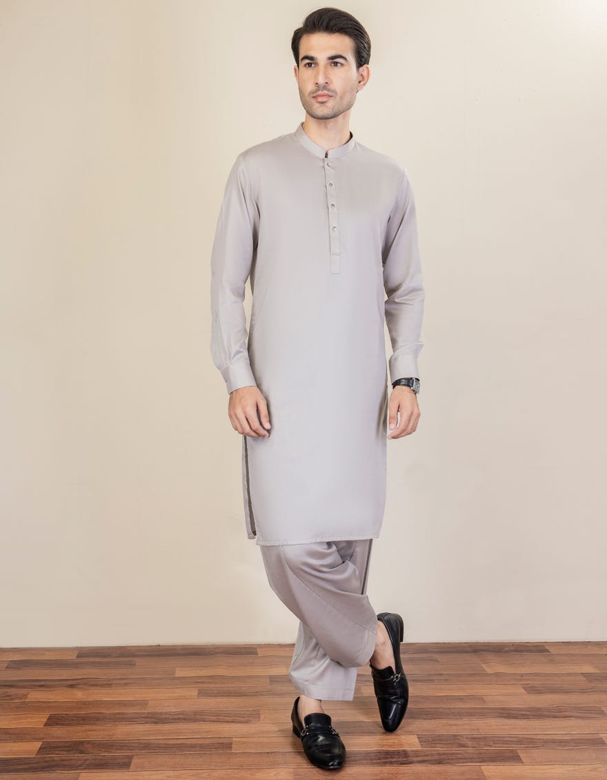 Grey Cotton Unstitched Kameez Shalwar Fabric | Jjms-2240