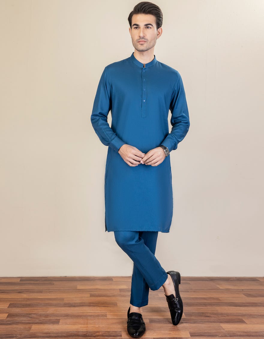 Blue Cotton Unstitched Kameez Shalwar Fabric | Jjms-2247