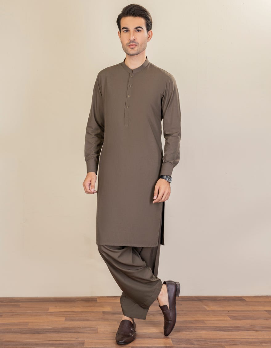 Olive Green Blended Unstitched Kameez Shalwar Fabric | Jjms-2253