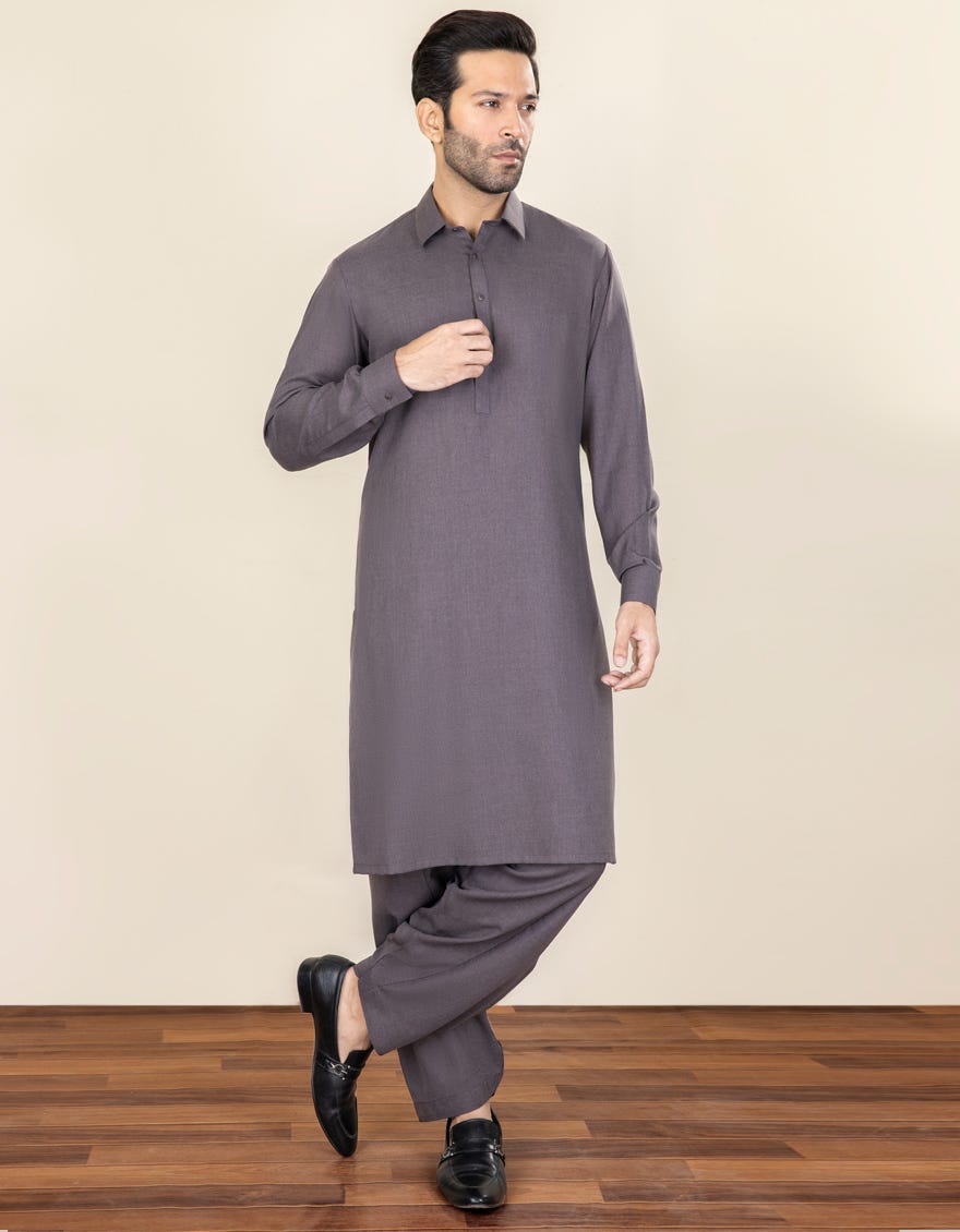 Chestnut Brown Blended Unstitched Kameez Shalwar Fabric | Jjms-2264