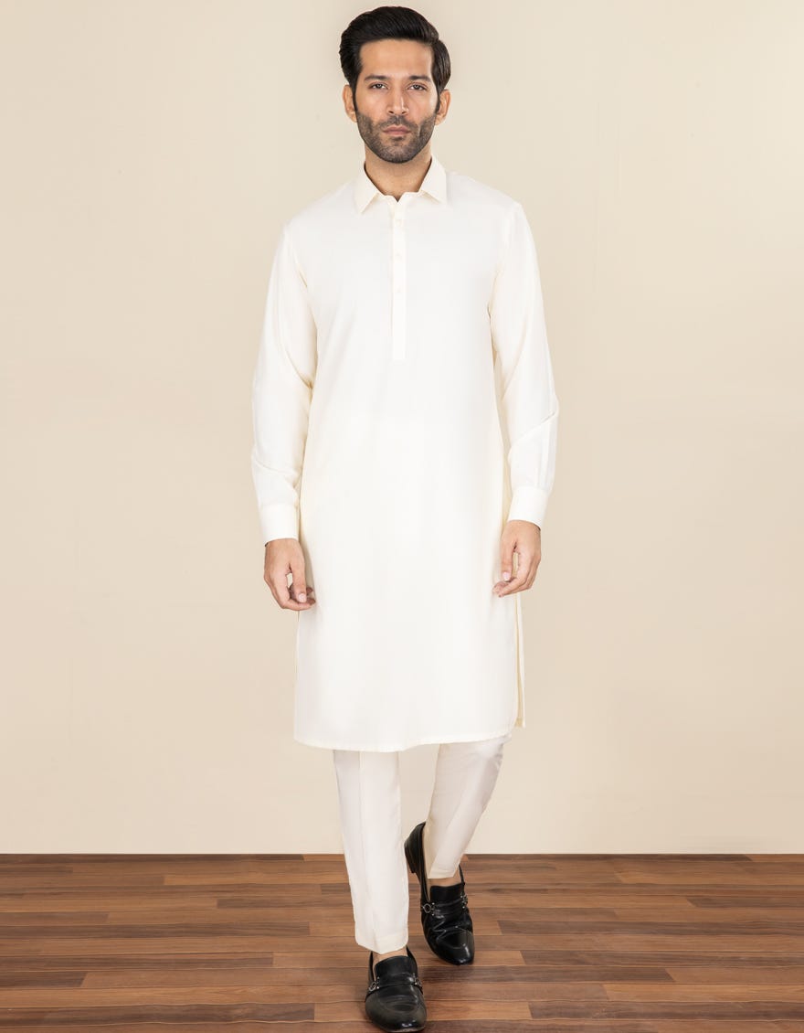 Cream Blended Unstitched Kameez Shalwar Fabric | Jjms-2265