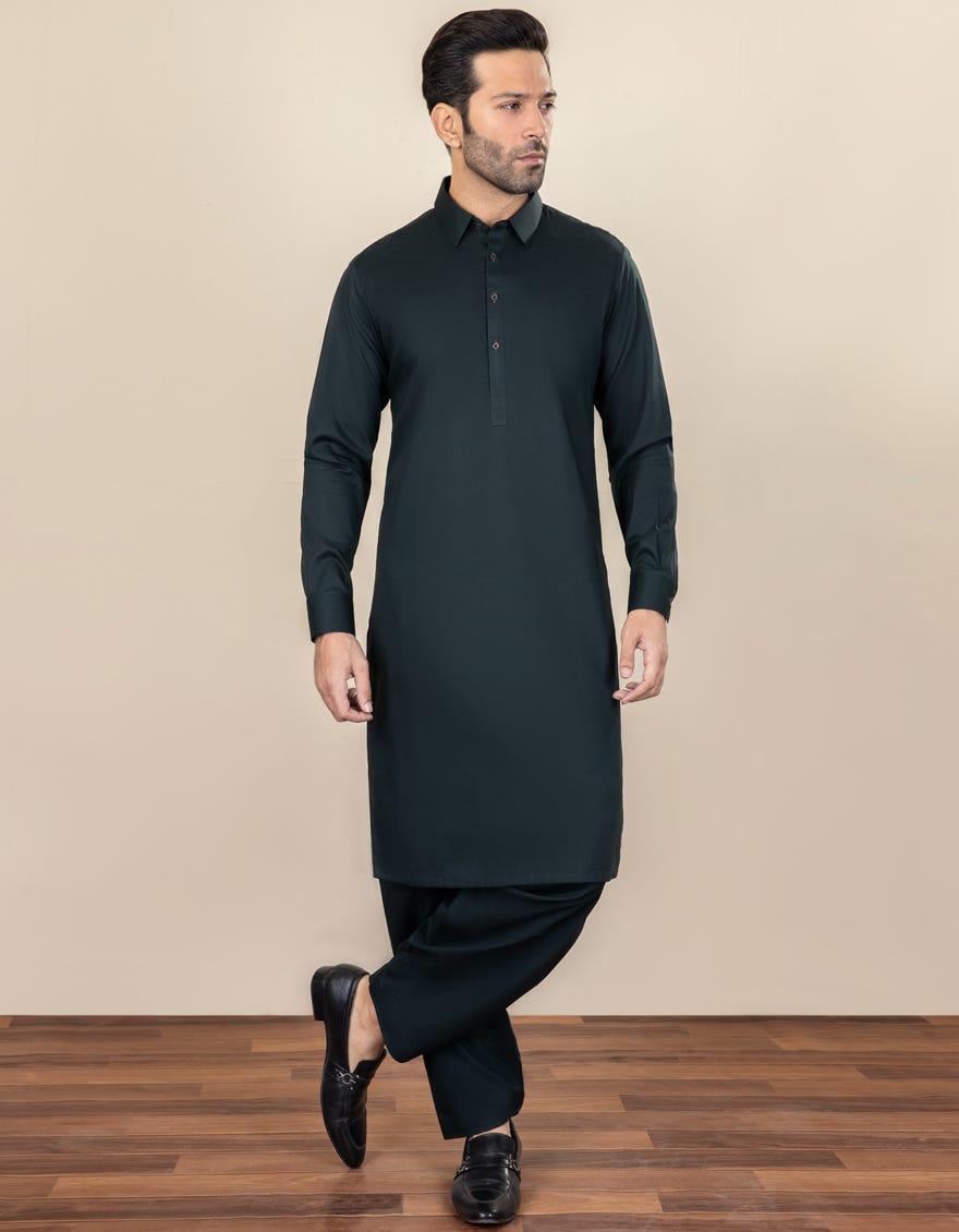 Forest Green Cotton Unstitched Kameez Shalwar Fabric | Jjms-2272
