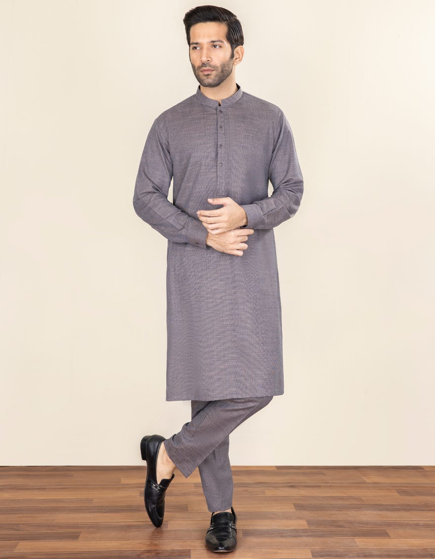 Hatched Brown Blended Unstitched Kameez Shalwar Fabric | Jjms-2274