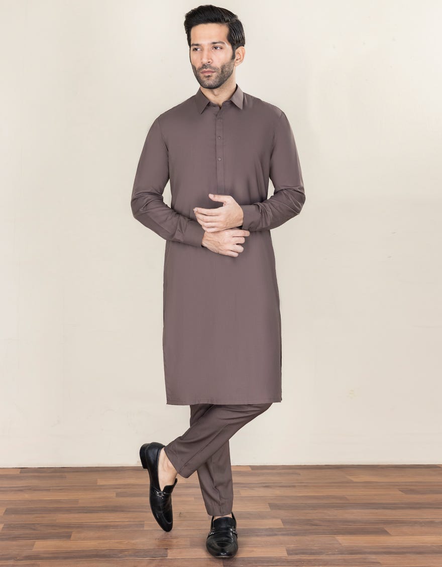Coffee Brown Blended Unstitched Kameez Shalwar Fabric | Jjms-2280