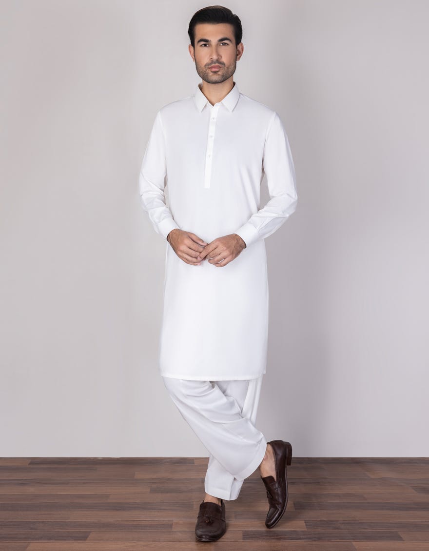 Ivory Polyester Unstitched Kameez Shalwar Fabric | Jjms-2309