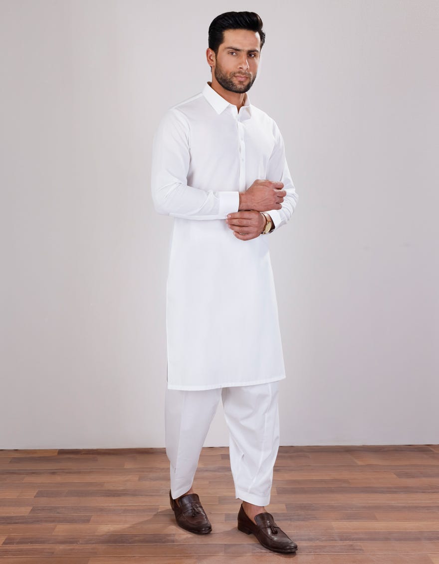 White Blended Unstitched Kameez Shalwar Fabric | Jjms-2326