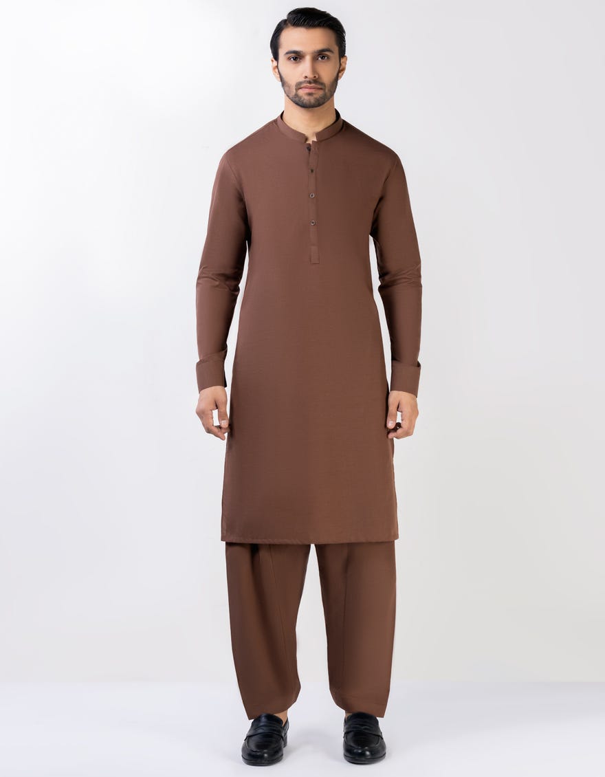 Brown Blended Unstitched Kameez Shalwar Fabric | Jjms-2339