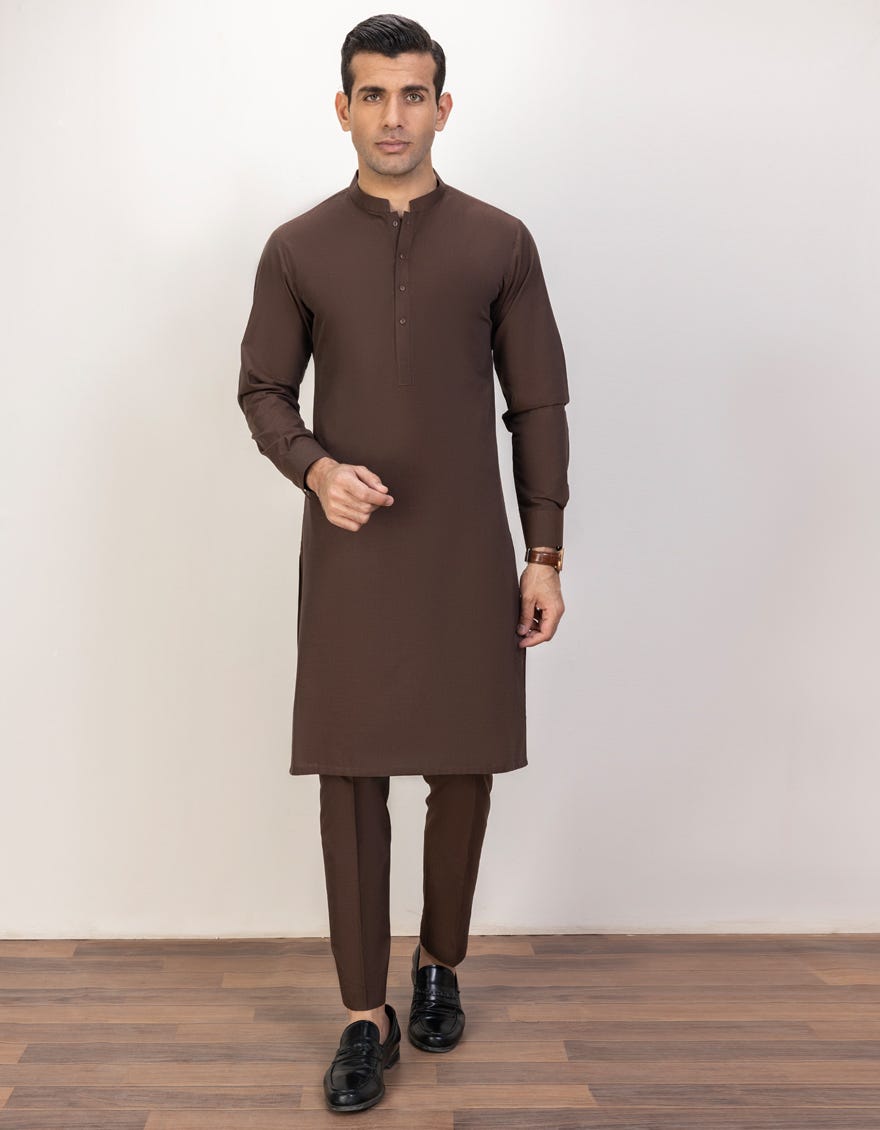 Chocolate Brown Blended Unstitched Kameez Shalwar Fabric | Jjms-2388
