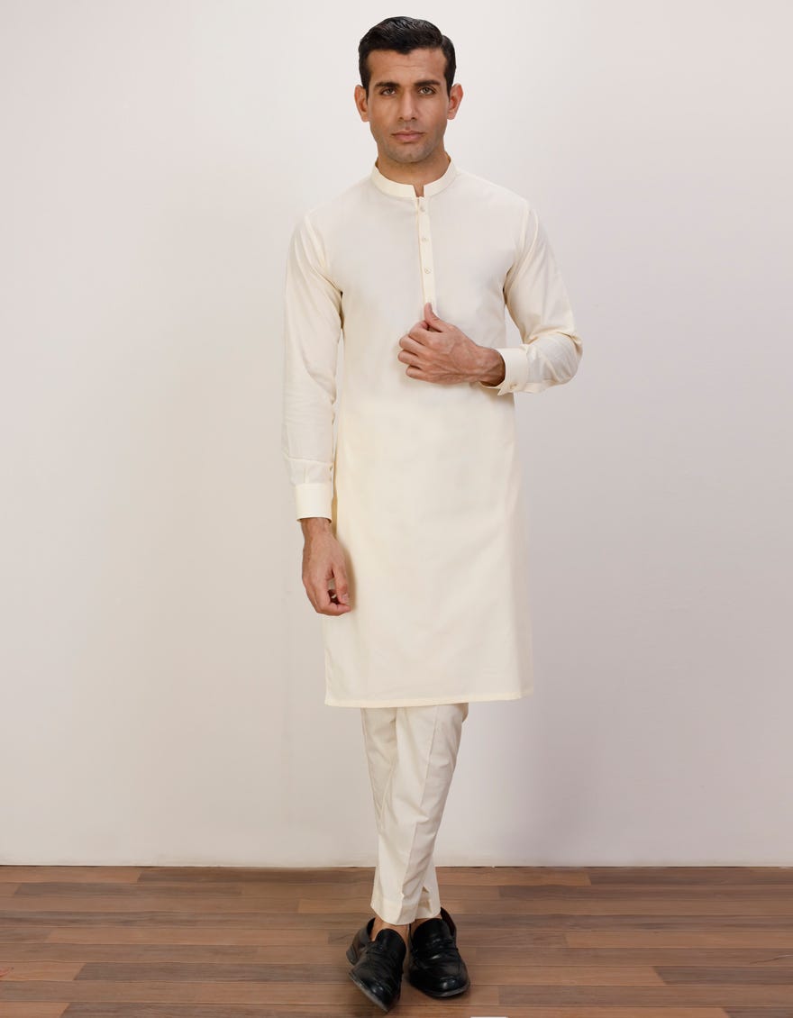 Cream Blended Unstitched Kameez Shalwar Fabric | Jjms-2404