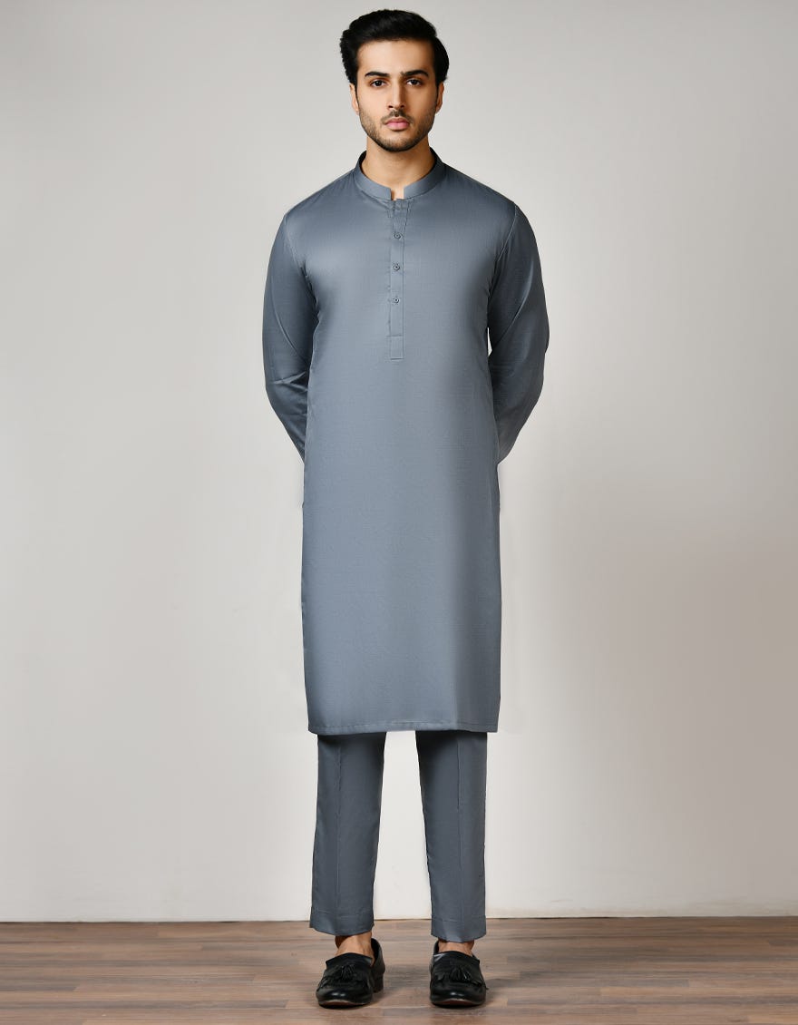 Steel Grey Cotton Unstitched Kameez Shalwar Fabric - Jjms-2513