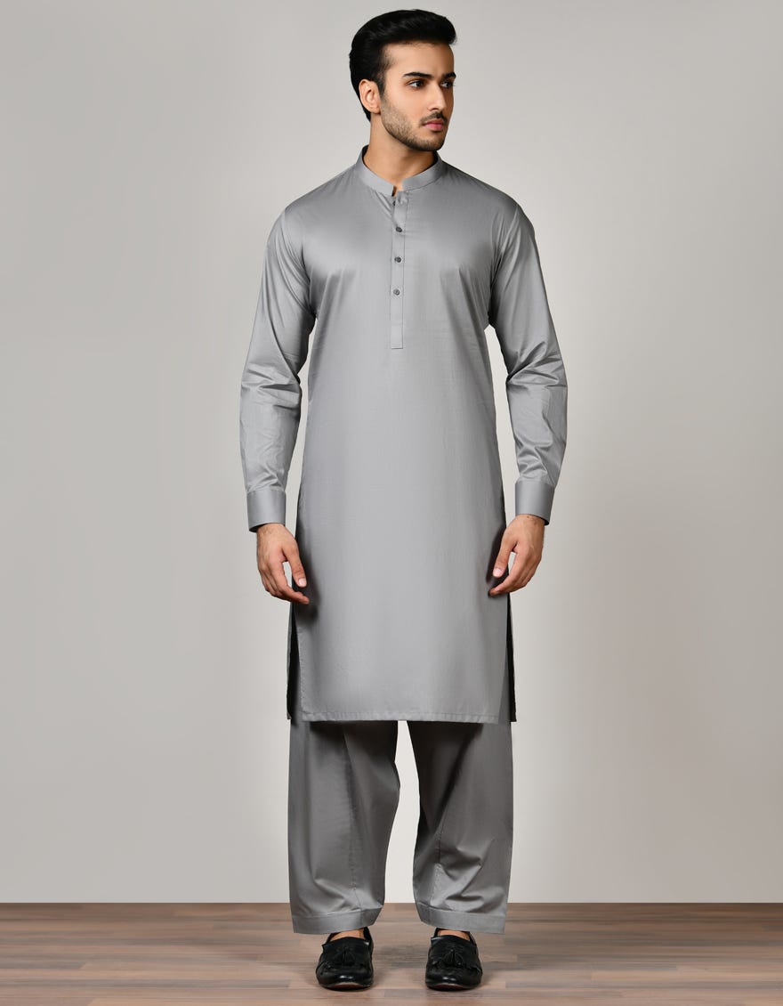Grey Cotton Unstitched Kameez Shalwar Fabric | Jjms-2518