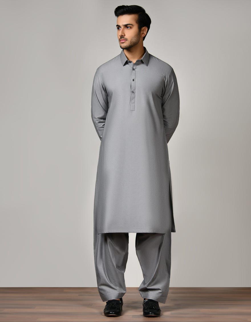 Stone Grey Cotton Unstitched Kameez Shalwar Fabric | Jjms-2519